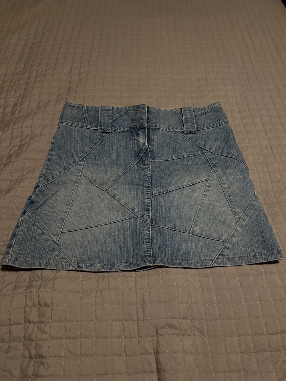 Le chateau Denim Patchwork Mini Skirt - Blue